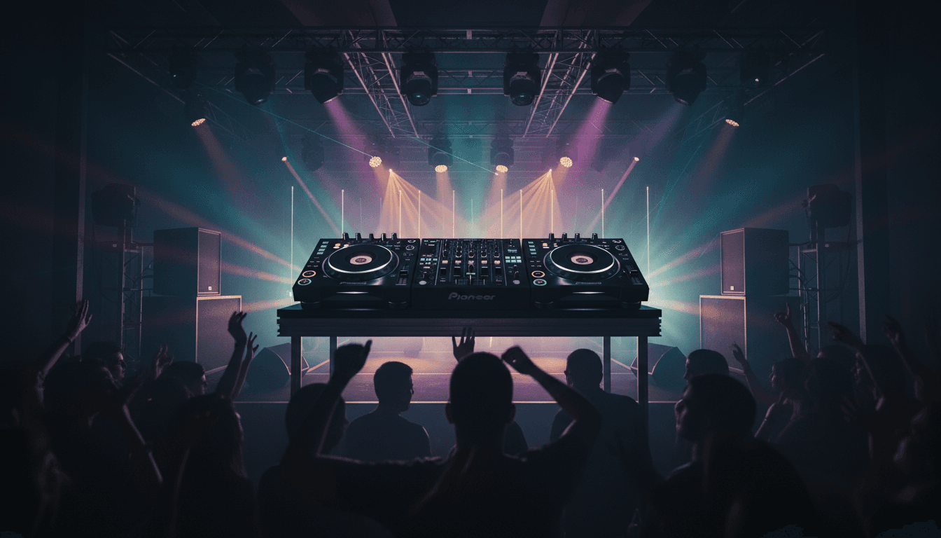 Equipo de sonido profesional e iluminación en un evento