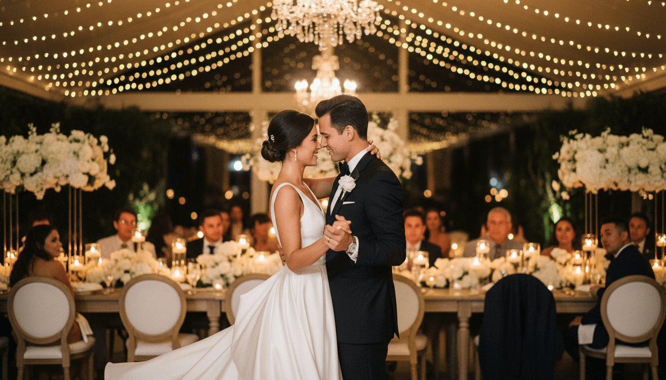 Primer baile en boda con iluminación profesional
