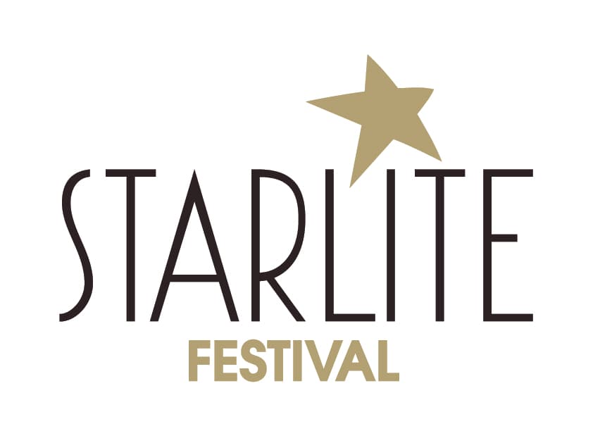 Logotipo de Starlite Festival con letras negras delgadas, una estrella dorada y fondo blanco.